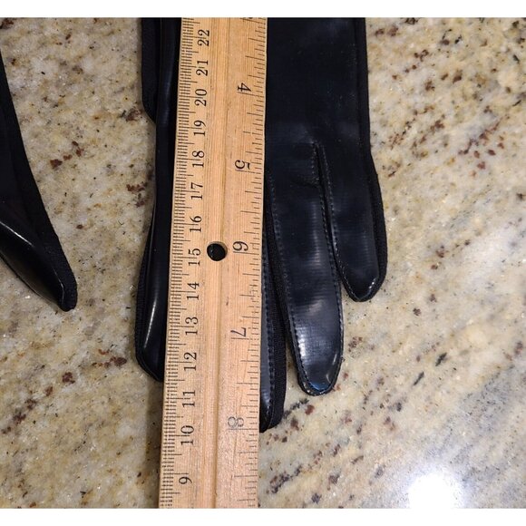 Vintage Size XS-S Black Patent Faux Leather Stretch Formal 8" Gloves Go Go - Picture 11 of 13